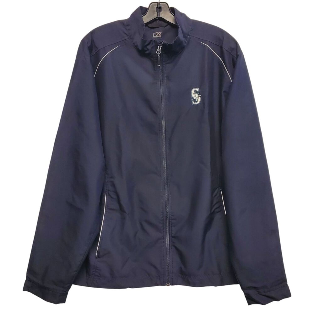 SEATTLE MARINERS Jacket Mens XL Blue Gray Logo Full-Zip Pockets MLB Baseball
